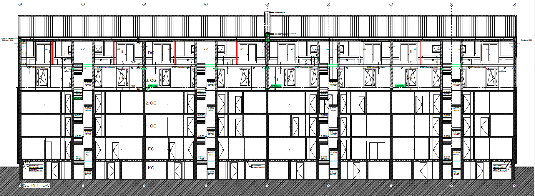 Gebäudeschnitt Aufstockungsprojekt Münster Varwick Architektur Gebäudeschnitt Aufstockungsprojekt Münster Varwick Architektur