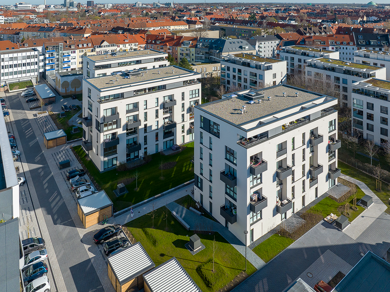 Krausenhöfe Hannover Luftaufnahme drei Gebäude