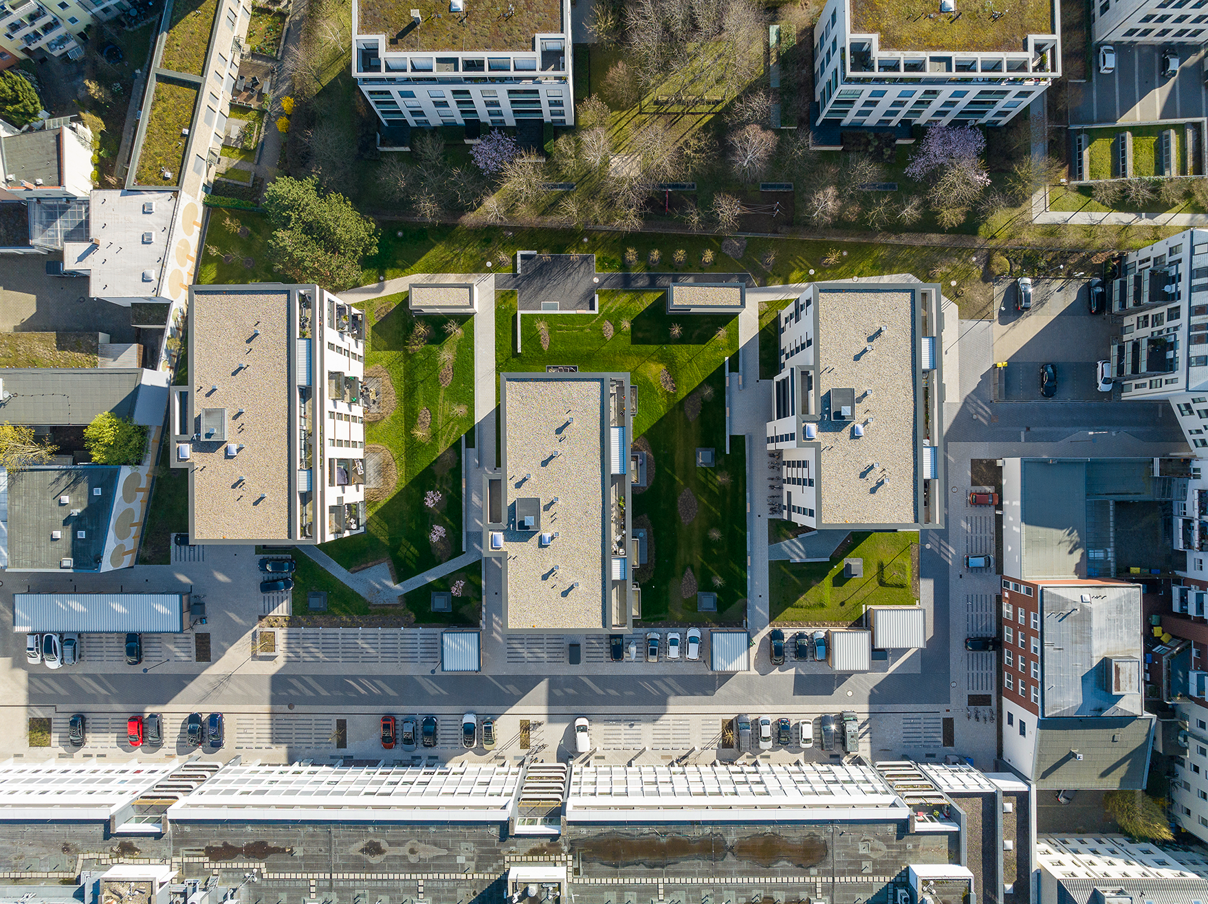 Krausenhöfe Hannover Luftaufnahme mit straßenseitigem Riegel