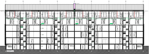 Gebäudeschnitt Aufstockungsprojekt Münster Varwick Architektur